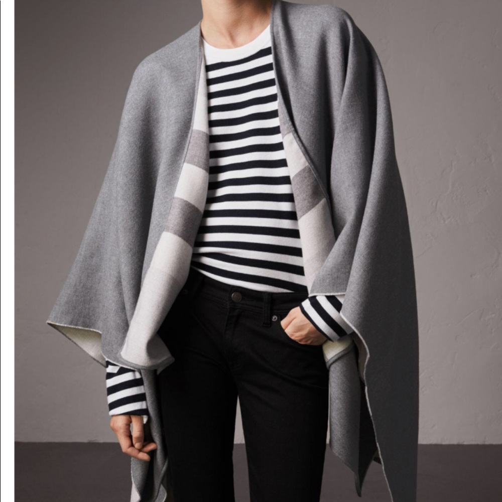 Burberry Reversible Check Merino Wool Poncho /Cape